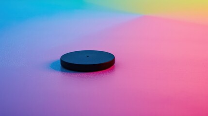 Black Circular Wireless Charging Pad on Colorful Gradient Surface with Soft Lighting
