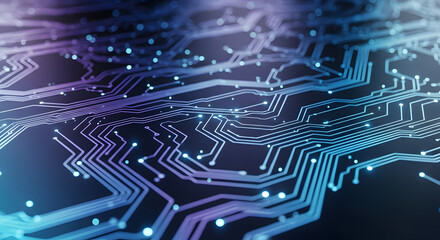 Obraz premium Futuristic Glowing Circuit Board Pattern with Digital Connections and Data Flow