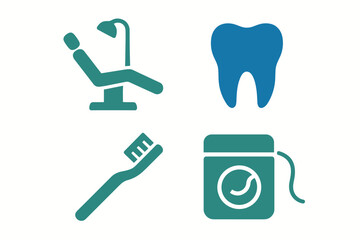 Dental care tools and tooth icons.