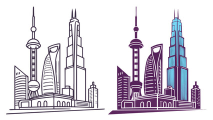 Fototapeta premium Futuristic City Skyline Silhouette skyscrapers modern architecture