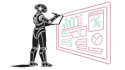 Fototapeta premium Robot teacher presenting data on holographic board