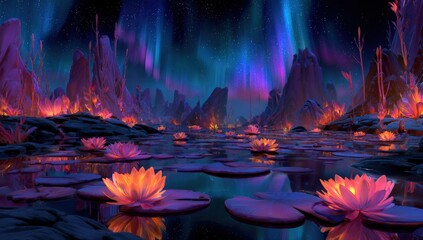 A vibrant, surreal landscape