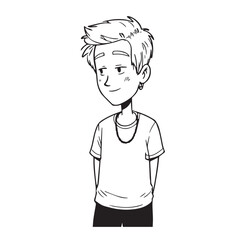 Handsome Man Black and White Illustration Vector Image Male Portrait Fashion Sketch Line Art Design	