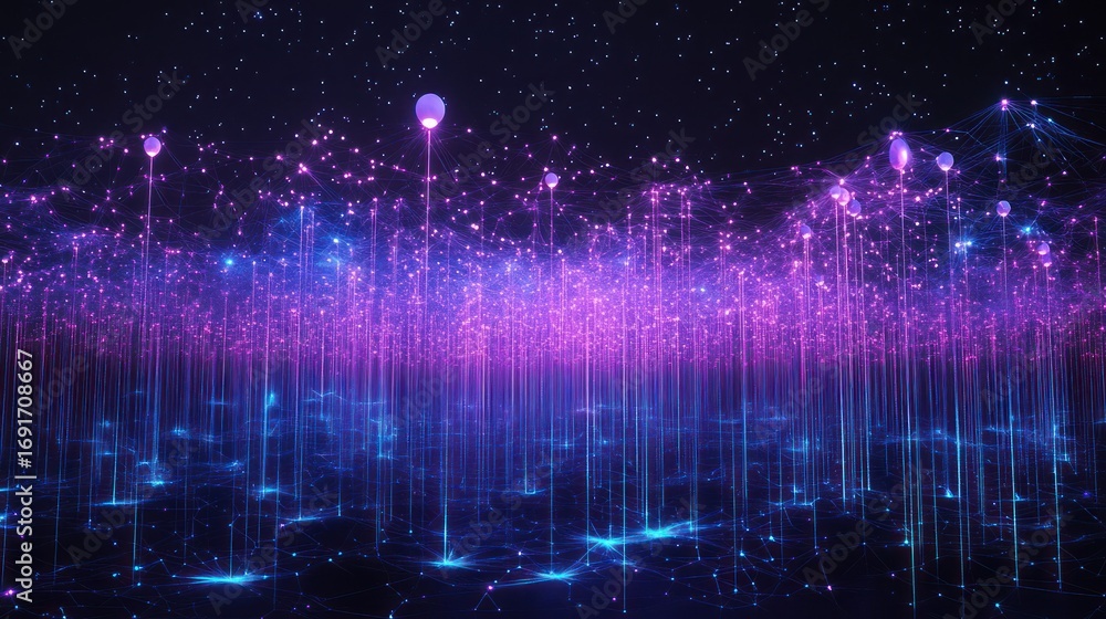 Poster abstract digital forest. futuristic network graphic. possible use background for tech, science, or f