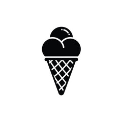 Minimalist ice cream cone icon with waffle texture and three scoops. EPS 10.