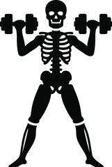 Spooky Skeleton Weightlifter Holding Dumbbells, Halloween Gym Silhouette Icon