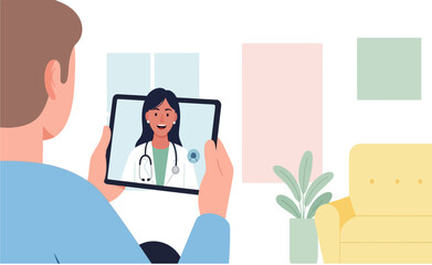 Virtual Doctor Visit A Man Receives Telehealth Consultation via Tablet