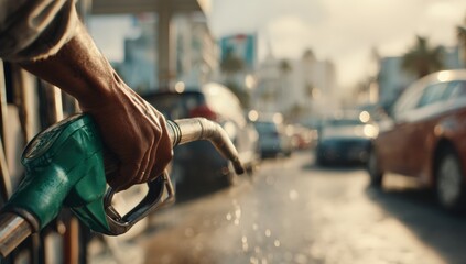 Close-up of person filling car with fuel