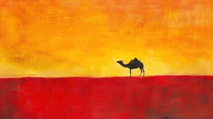 Camel silhouette against a sunset desert landscape