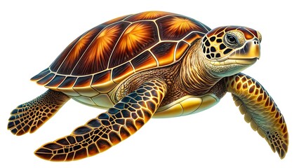 Obraz premium Realistic Sea Turtle Swimming Isolated on White Background 