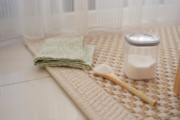 baking soda powder on a carpet for cleaning 