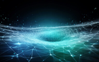 Futuristic digital network with glowing connections and central void