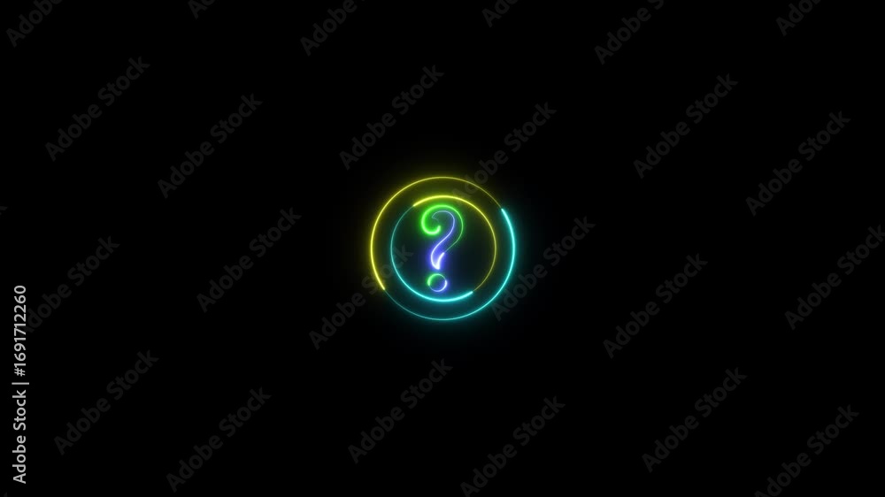 Poster neon line question mark icon or problem sign animation on the black background.