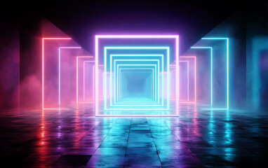 Vibrant Neon Light Cubes Creating Futuristic Illuminated Space