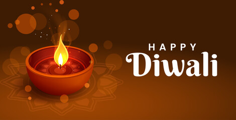 Happy Diwali Poster with Diya Lamp Vector Illustration. Indian festival of lights Design. Suitable for Greeting Card, Banner, Flyer, Template.