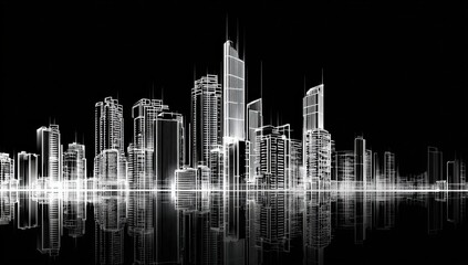 Obraz premium Abstract cityscape, architectural lines reflected on water