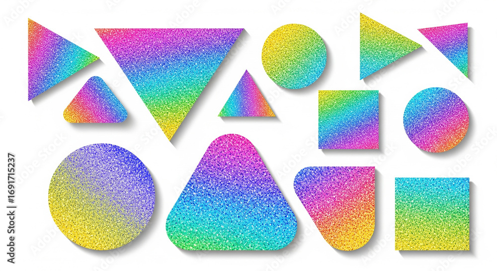 Poster geometric spectrum: an array of multicolored geometric shapes showcases a vibrant spectrum of colors