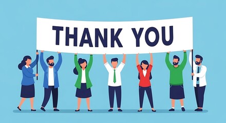 Group of People Holding a Thank You Banner Showing Appreciation and Gratitude Expressing Thanks and Sending Positive