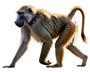 Fototapeta premium Majestic baboon captured in profile with detailed fur texture and expressive facial features on a clean white backdrop
