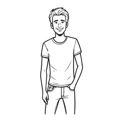Handsome Man Black and White Illustration Vector Image Male Portrait Fashion Sketch Line Art Design	