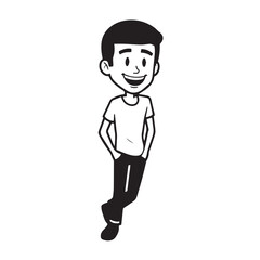 Handsome Man Black and White Illustration Vector Image Male Portrait Fashion Sketch Line Art Design	