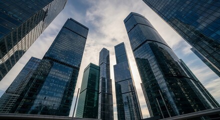 Obraz premium Modern City Skyscrapers Reaching for the Sky.