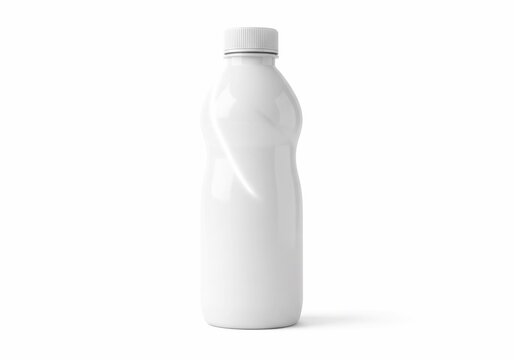 White plastic water bottle isolated on white background, clean commercial stock photo.