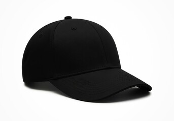 Fototapeta premium Black baseball cap isolated on white background, clean commercial stock photo.