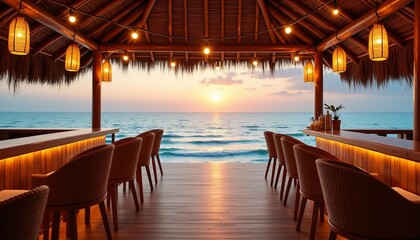 Sunset Serenity at a Tropical Beachfront Bar Luxurious Relaxation and Breathtaking Ocean Views