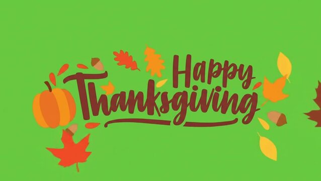 happy thanksgiving greeting text on a green screen background suitable for chroma key use