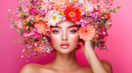 Fototapeta premium Woman wearing flower crown portrait