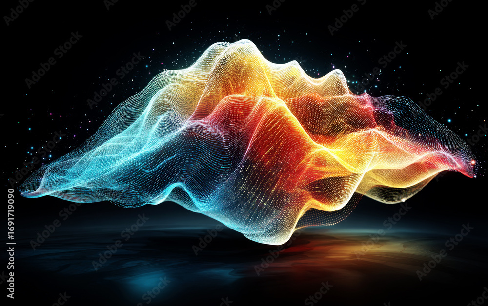 Poster vibrant abstract digital wave with colorful flows and dynamic lines