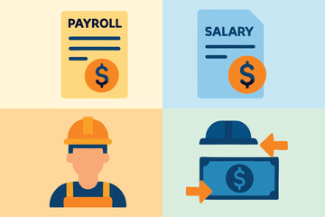Payroll and Salary Concepts with Worker Illustration.