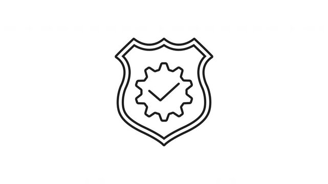 Security compliance animation of gear, shield icon, and checkmark. Suitable for digital content, presentations, and cybersecurity materials. Improve security awareness.