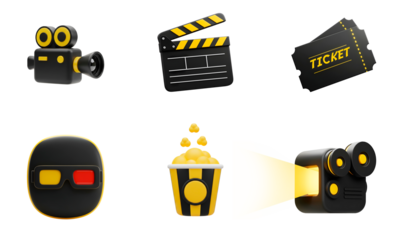 Black And Yellow Cinema 3D Icons