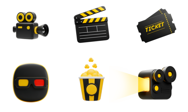 Black And Yellow Cinema 3D Icons