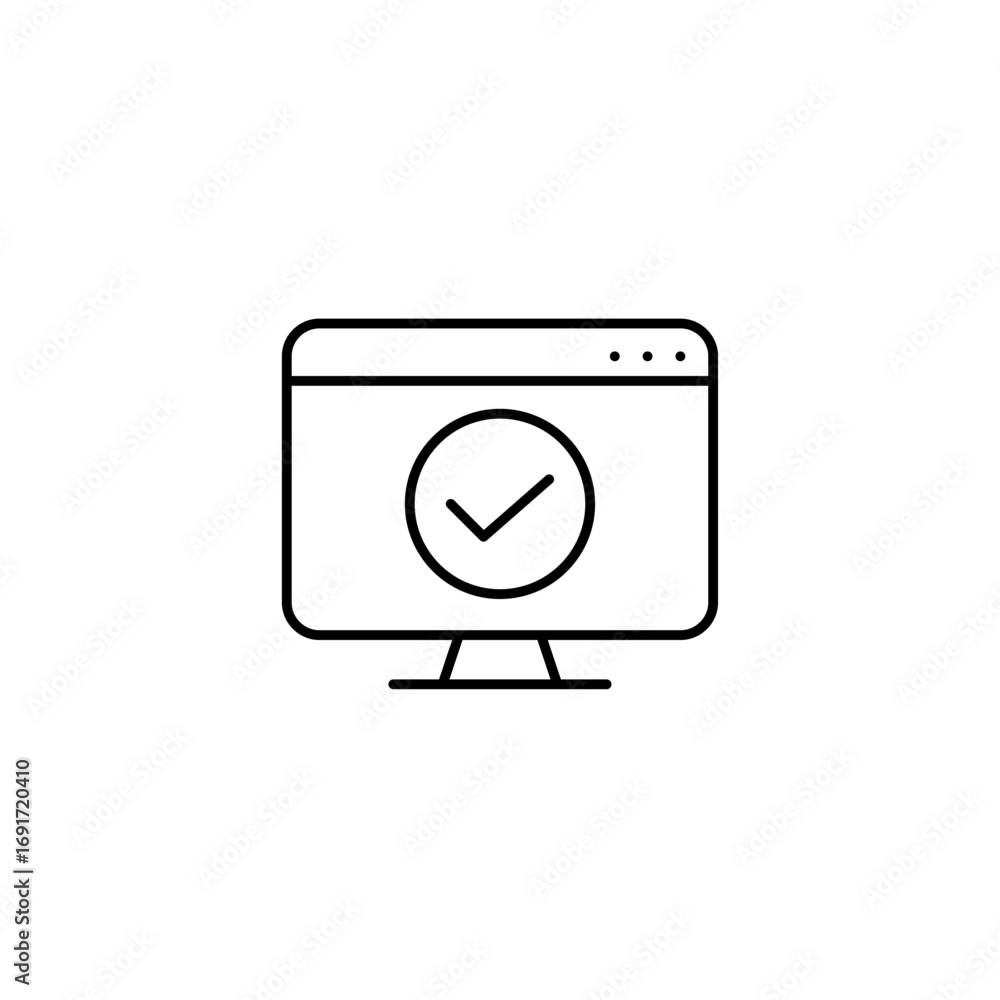 Poster computer and checkmark. verified device, system updated. user account identification passed. pixel p