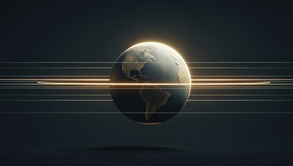 Earth globe floating amidst digital lines