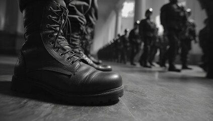 Close-up of military boots, parade