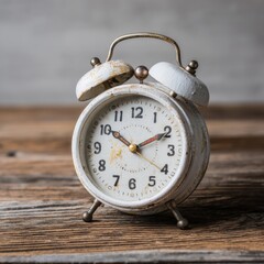 Vintage Alarm Clock on Rustic Wooden Surface with Soft Lighting