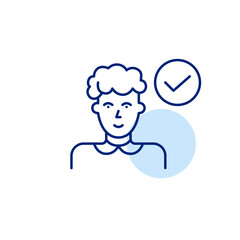 Woman and checkmark. Verified profile, authentication and health checkup passed. Pixel perfect, editable stroke vector icon