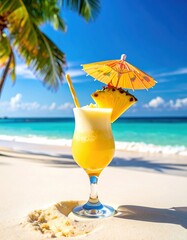 Obraz premium Tropical Pineapple Cocktail at a Beach Resort