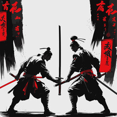 vector of two samurai fighting