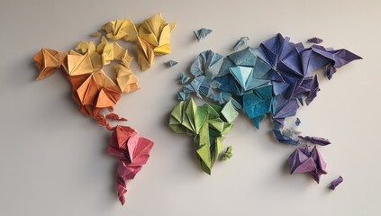 Colorful origami world map