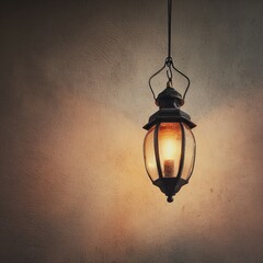 Vintage Lantern Hanging Against Textured Wall in Warm Light
