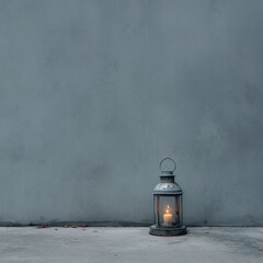 Vintage Lantern Illuminating Cozy Space Against Gray Wall