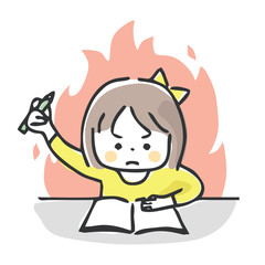 やる気満々で勉強する子供