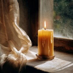 Warm and Cozy Candlelight Casting Soft Glow by Windowpane