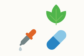 Herbal medicine - leaf, pill, dropper, healthcare.