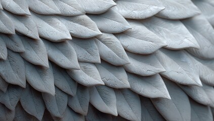 Close-up of sculpted, layered, light gray scales
